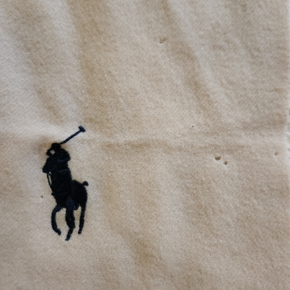 Polo Ralph Lauren 100% Lambswool Ivory Scarf with Navy Logo Made In Italy Flawed - Picture 3 of 9